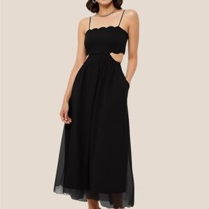 Elegant Black Scalloped Midi Dress